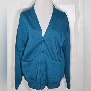 Mcromes Teal Blue Button-Up Fleece Cardigan Vintage Women's Medium